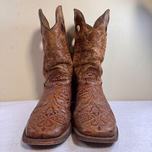 Reyme Tooled Leather Western Cowboy Boots Brown Square Toe Mens 27.5 Mexico